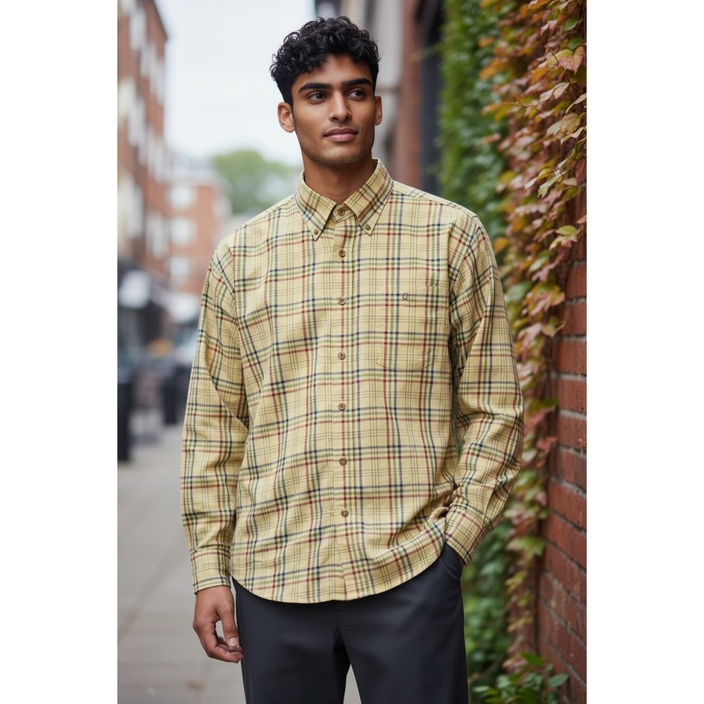 Nautica Traveler Twill Plaid Button Down Shirt Men's XL Tan Blue Red Green‎